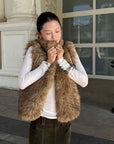 Hydrae Voluminous Faux Fur Sleeveless Vest with Oversized High Collar, Hidden Hook Closure & Relaxed Silhouette