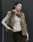 Hydrae Voluminous Faux Fur Sleeveless Vest with Oversized High Collar, Hidden Hook Closure & Relaxed Silhouette
