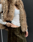 Hydrae Voluminous Faux Fur Sleeveless Vest with Oversized High Collar, Hidden Hook Closure & Relaxed Silhouette