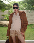 ROVENTE Scalloped Floral Lace Satin-Look Shorts with Bow Detail