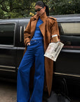 ROVENTE Suede-Look Double-Breasted Belted Longline Trench Coat