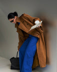 ROVENTE Suede-Look Double-Breasted Belted Longline Trench Coat
