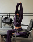ROVENTE Knit Zip-Up Hoodie & Drawstring Wide-Leg Pants Set