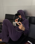 ROVENTE Knit Zip-Up Hoodie & Drawstring Wide-Leg Pants Set