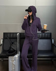 ROVENTE Knit Zip-Up Hoodie & Drawstring Wide-Leg Pants Set