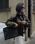 ROVENTE Vintage Brown Oversized Leather Jacket