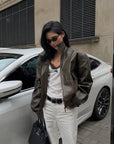 ROVENTE Vintage Brown Oversized Leather Jacket