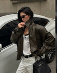 ROVENTE Vintage Brown Oversized Leather Jacket