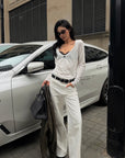 ROVENTE Scoop Neck Long Sleeve Tee & Lace Bra Set