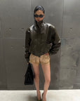 ROVENTE Vintage Brown Oversized Leather Jacket