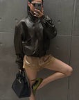 ROVENTE Vintage Brown Oversized Leather Jacket
