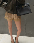 ROVENTE Scalloped Floral Lace Satin-Look Shorts with Bow Detail
