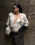 ROVENTE Cropped V-Neck Shaggy Fur Jacket