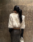 ROVENTE Cropped V-Neck Shaggy Fur Jacket