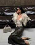 ROVENTE Leather-Look Cargo Maxi Skirt with Oversized Flap Pockets & Back Slit