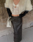 ROVENTE Cropped V-Neck Shaggy Fur Jacket