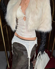 ROVENTE Cropped V-Neck Shaggy Fur Jacket