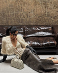 ROVENTE Cropped V-Neck Shaggy Fur Jacket