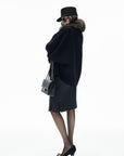 IAMXIAA Vintage-Inspired Charcoal Grey Tailored Knee-Length Pencil Skirt with Side Slit