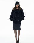 IAMXIAA Vintage-Inspired Charcoal Grey Tailored Knee-Length Pencil Skirt with Side Slit