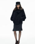IAMXIAA Fur Collar Oversized Double-Breasted Short Coat