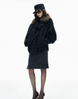 IAMXIAA Vintage-Inspired Charcoal Grey Tailored Knee-Length Pencil Skirt with Side Slit