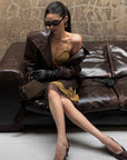 ROVENTE Contrast Floral Lace Leather-Look Skirt with Sheer Layered Hem