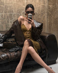ROVENTE Belted Leather-Look Trench Jacket with Wide Lapels & Double-Breasted Front