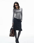 IAMXIAA Vintage-Inspired Charcoal Grey Tailored Knee-Length Pencil Skirt with Side Slit