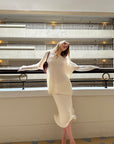 0122stepll Oversized Sweater & Sculpted Hem Midi Skirt Set