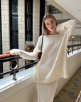 0122stepll Oversized Sweater & Sculpted Hem Midi Skirt Set