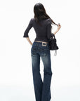 IAMXIAA Low-Rise Vintage Washed Wide-Leg Flared Jeans