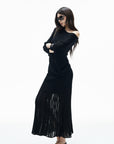 IAMXIAA Asymmetric Off-Shoulder Sheer Knit Top & Maxi Skirt Set