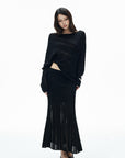 IAMXIAA Asymmetric Off-Shoulder Sheer Knit Top & Maxi Skirt Set