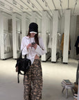 Rase le sol Camouflage Wide Leg Cargo Pants with Buttoned Hems