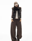 IAMXIAA Chocolate Brown Oversized Collar Fox Fur Sleeveless Vest