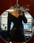 ROVENTE Plunging V-Neck Wrap-Effect Top with Ruched Waist & Long Sleeves