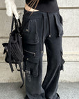 Rase le sol Multi-Pocket Utility Wide-Leg Cargo Pants