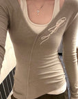 Rase le sol Asymmetric Layered Two-Piece Long Sleeve Top