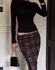 Hydrae Lace-Up Open-Back Top & Asymmetric Plaid Skirt Set