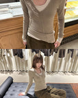 Rase le sol Asymmetric Layered Two-Piece Long Sleeve Top