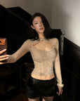 Hydrae Cutout Lace Top & Leather-Look Shorts Set