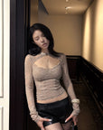 Hydrae Cutout Lace Top & Leather-Look Shorts Set