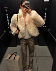 ROVENTE Curly Plush Cropped Jacket with Statement Collar & Rounded Front