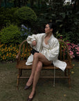 ROVENTE Plunging V-Neck Cable-Knit Sweater & Mini Shorts Set with Ribbed Waist