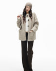 IAMXIAA Cardigan Boutonné Oversize en Maille Chinée avec Poches Plaquées