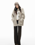 IAMXIAA Cardigan Boutonné Oversize en Maille Chinée avec Poches Plaquées