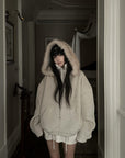 WARDEN EDGE Oversized Fur-Trim Hooded Zip-Up Jacket
