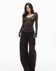 IAMXIAA Slim-Fit V-Neck Knit Top with Thumbhole Sleeves