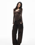 IAMXIAA Slim-Fit V-Neck Knit Top with Thumbhole Sleeves